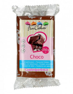 Aromatizzata al cioccolato. Pasta di zucchero FunCakes. 250 gr.Senza Glutine