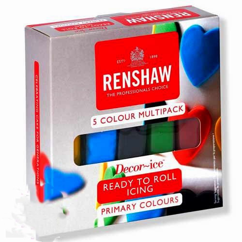 5 Colori Primari. Giallo, Blu, Nero, Verde e Rosso. Pasta di zucchero. Renshaw