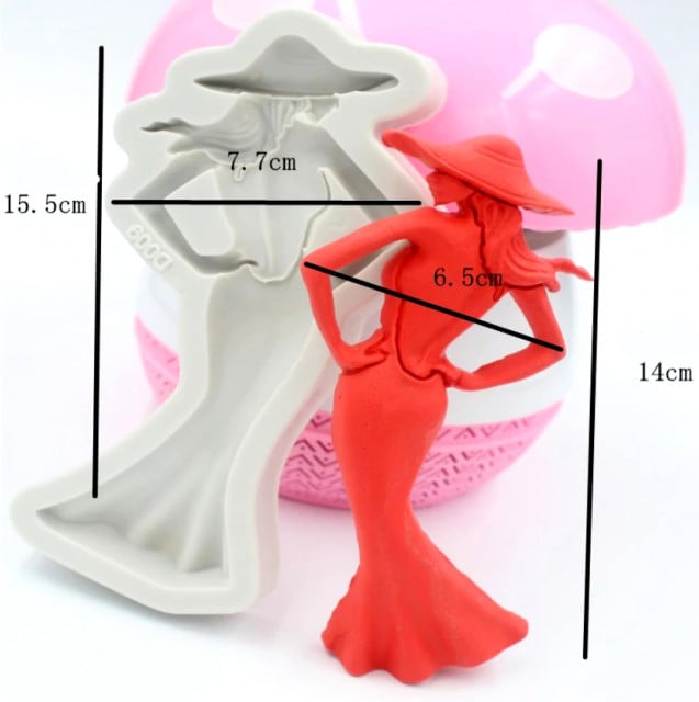 Ragazza Fashion con Vestito lungo. Grande Stampo in silicone di 16 cm