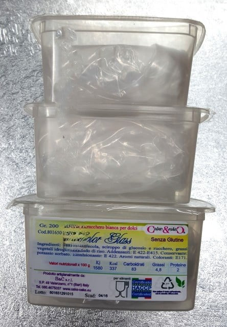 Nuovissima pasta di zucchero Color Glass Plus Bianca per Copertura e Modellaggio. Senza Glutine. 200 gr.