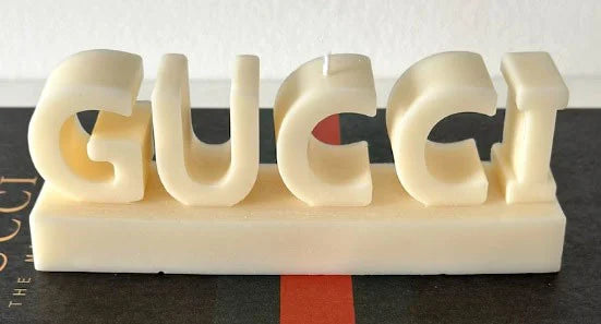 Grande scritta Logo Gucci di 16 x h 6 cm. Stampo in silicone anche per Candele