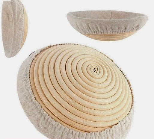 18 cm. 1 Kg di impasto. Cestino di Lievitazione Tondo in Rattan naturale con Fodera. Pane e Pizza