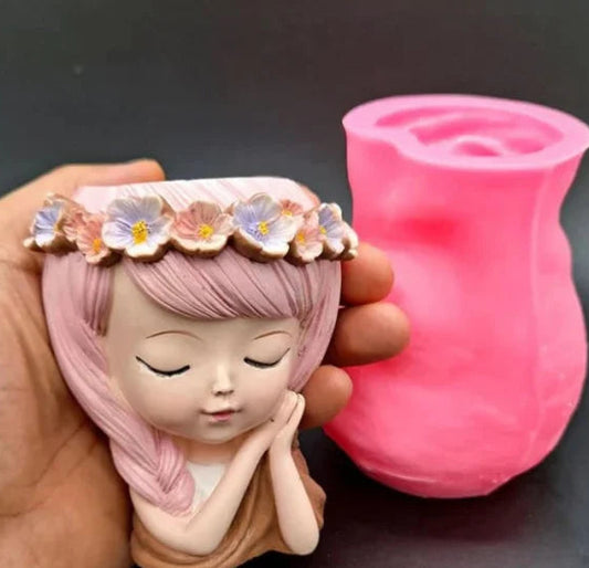 Viso Bambina Vaso di 8.9 cm. Stampo in silicone anche per Candele