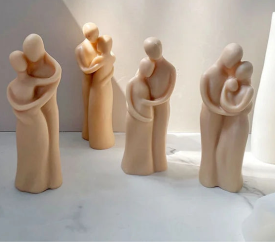 Innamorati con Donna Incinta e con Bambino. Set di 4 Stampi stilizzati in silicone anche per Candele