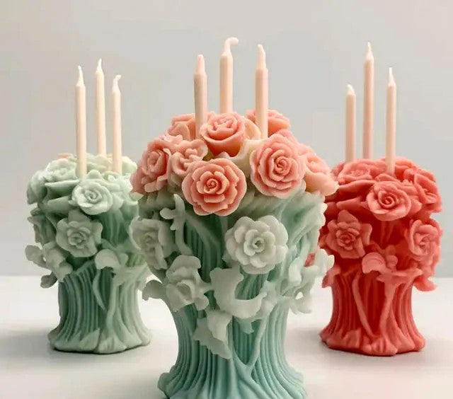 Bellissimo stampo Candela Vaso con Mazzo di Rose di 9.5 cm in silicone