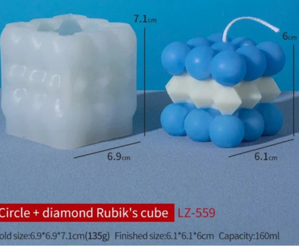 Cubo Rubik con Diamanti e Sfere di 6 cm. Stampo in silicone anche per Candele
