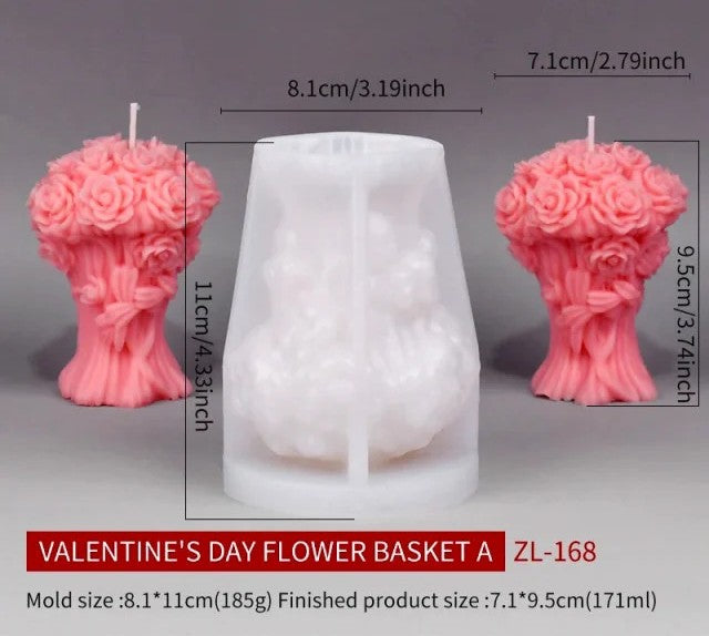 Bellissimo stampo Candela Vaso con Mazzo di Rose di 9.5 cm in silicone