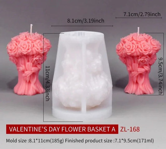 Bellissimo stampo Candela Vaso con Mazzo di Rose di 9.5 cm in silicone