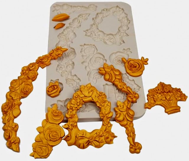 Grande Bordo Floreale con 10 decorazioni. Stampo Fiori in silicone. Flower Silicone Lace Mold