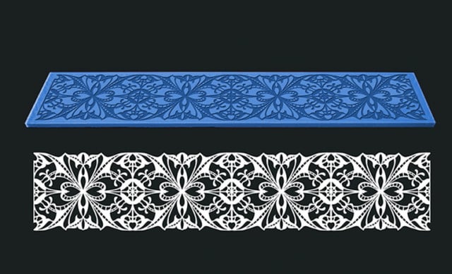 40.1 x 8.6cm. Elegante Bordo Artistico decorativo. Grande Stampo in silicone di 40 cm. Artistic Design Lace Silicone Mold