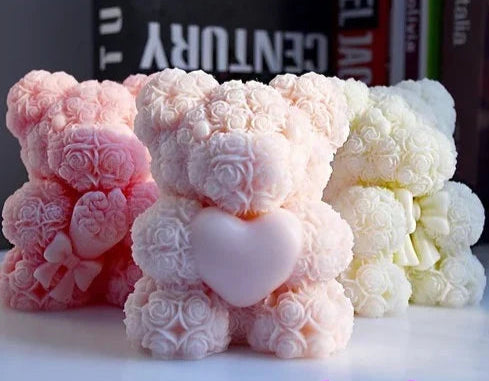 Orsetto di 10 cm con Rose e Cuore. Stampo in silicone anche per Candele