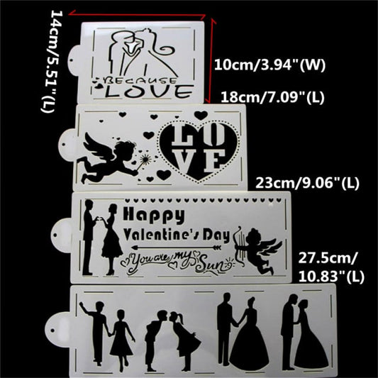 Amore e Innamorati. Set di 4 fantastici Stencil