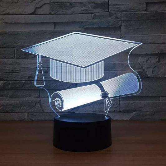Cappello Laurea e Pergamena. Lampada 7 colori 3/D Led. Telecomando incluso.Cake Topper