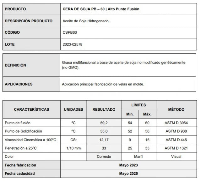 Stampi. PB60. Cera di Soia PILLAR per Candele