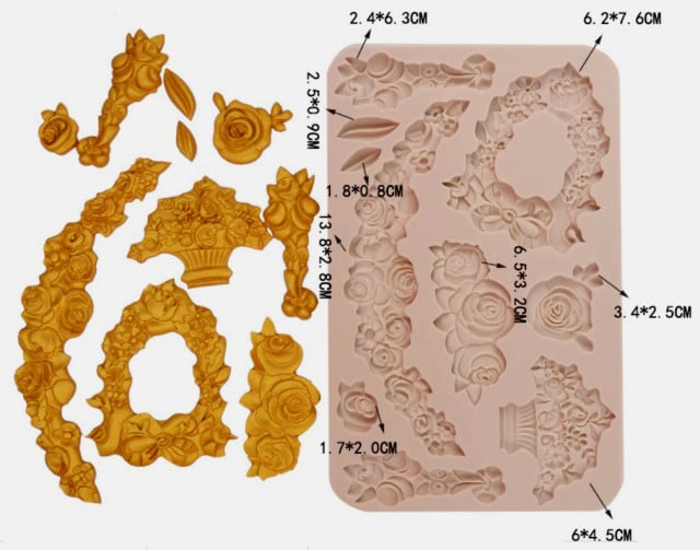 Grande Bordo Floreale con 10 decorazioni. Stampo Fiori in silicone. Flower Silicone Lace Mold