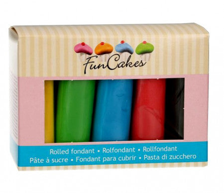 5 Colori Primari. Nero, Rosso, Giallo, Verde e Blu.Pasta di zucchero. FunCakes