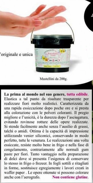 Porcellana Bianca Rossa e Verde Alimentare. Gum Paste per realizzare petali finissimi quasi trasparenti!! Senza Glutine e prodotti O.G.M.