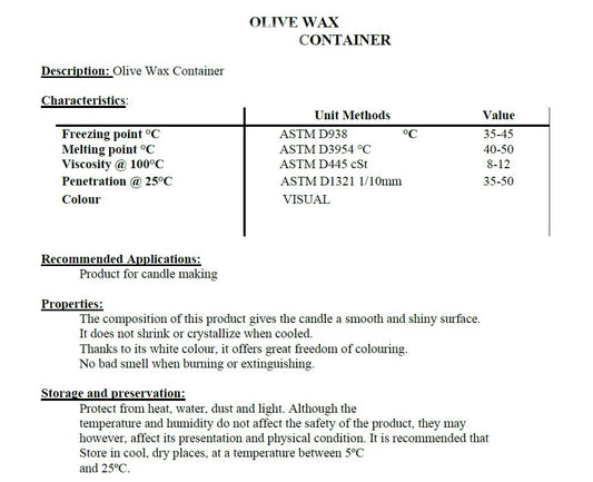 Cera Olive Extra Bianca per CONTENITORI. Nuova produzione