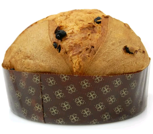panettone artigianale classico da lievito madre con uvetta e canditi.