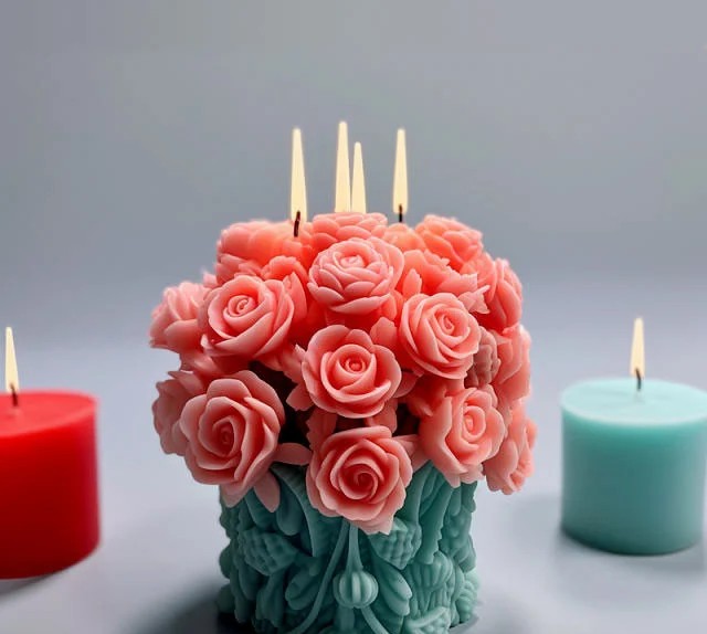 Bellissimo stampo Candela Vaso con Mazzo di Rose di 8.8 cm in silicone
