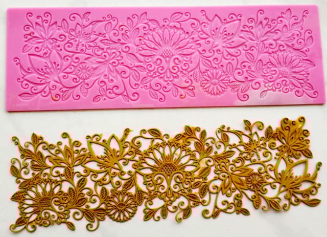 Elegante Grande Bordo Floreale di 35 cm in silicone. Flower Lace Mold Cake Border