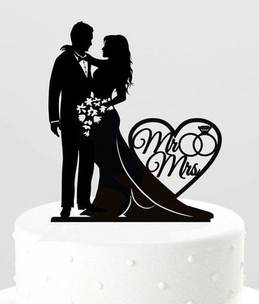 Mr e Mrs nel Cuore. Cake Topper Sposi. Silhouette sagoma nera