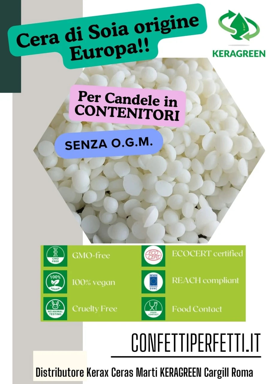 Contenitori. Cera Soia Produzione in EUROPA per Candele. KERAGREEN.WORLD PRODUCTS SHOP