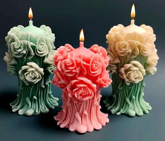 Bellissimo stampo Candela Vaso con Mazzo di Rose di 9.2 cm in silicone