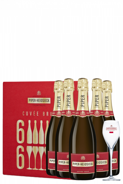 6 Bottiglie Piper-Heidsieck Cuvèe Brut 75cl + 6 Bicchieri