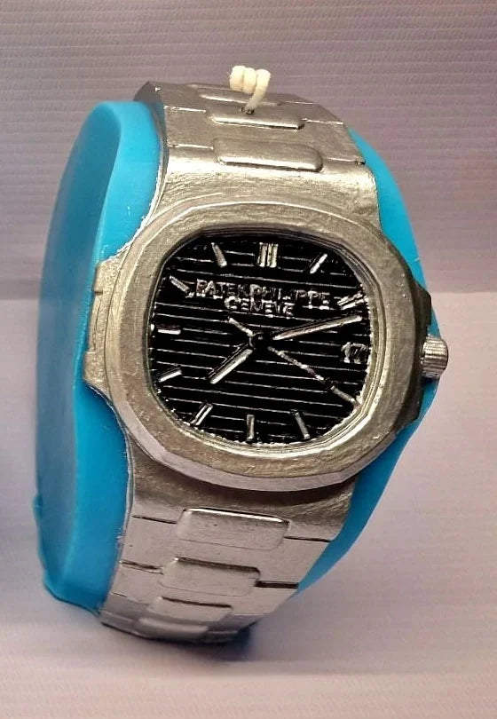 Patek Philippe watch replica in gray and blue, showcasing intricate design and craftsmanship.