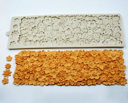 Fiori. Grande Stampo Bordo Floreale di 37 x 12 cm in silicone con molti Fiori