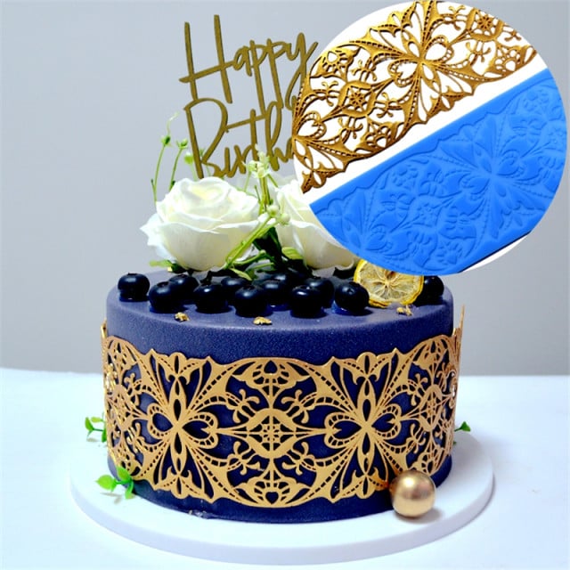 40.1 x 8.6cm. Elegante Bordo Artistico decorativo. Grande Stampo in silicone di 40 cm. Artistic Design Lace Silicone Mold