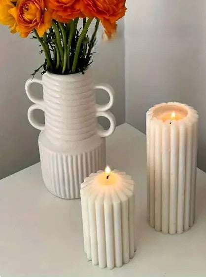 Set di 2 stampi Colonna Geometrica a Righe di 11.6 e 7.7 cm. Stampo in silicone anche per Candele