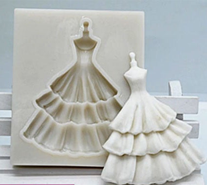 Abito da Sposa di 7 x 5.5 cm. Matrimonio. Stampo in silicone. Wedding Dress Lace Silicone Mold