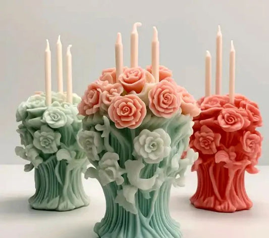 Bellissimo stampo Candela Vaso con Mazzo di Rose di 9.5 cm in silicone