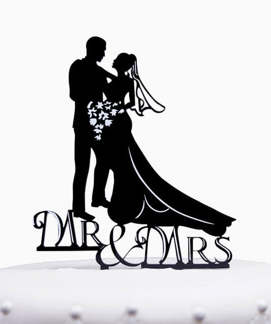 Mr e Mrs. Cake Topper Sposi. Silhouette sagoma nera