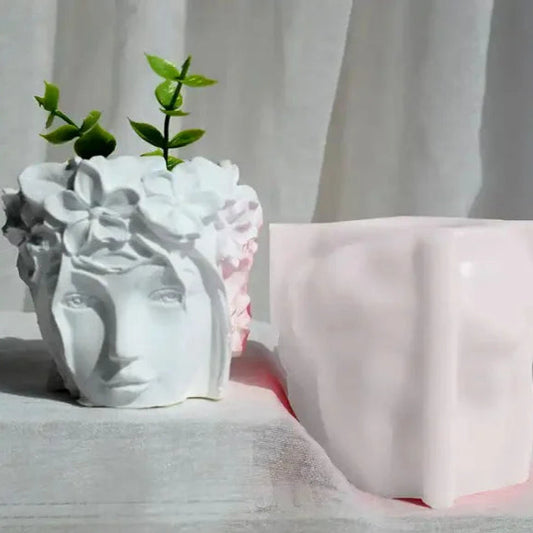 Viso Donna con Corona di Fiori. Stampo in silicone anche per Candele