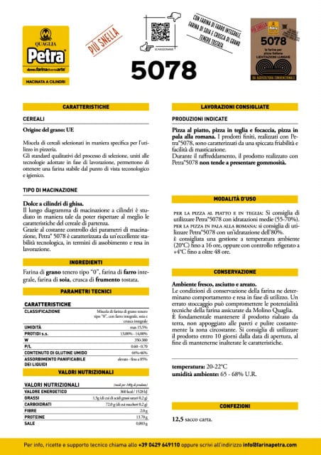 PETRA 5078. Più Snella. Farina Grano Tenero tipo 0 con Farro integrale, Soia e Crusca tostati. W 350-380
