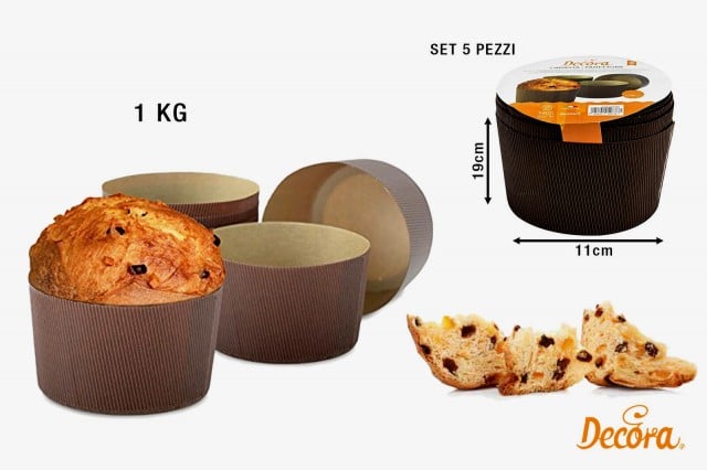 5 stampo Panettone CANASTA da 1 Kg. Stampo Monouso in pura Cellulosa