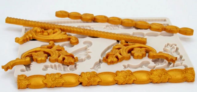 Grande Bordo Barocco Floreale con 7 decorazioni. Stampo Fiori in silicone