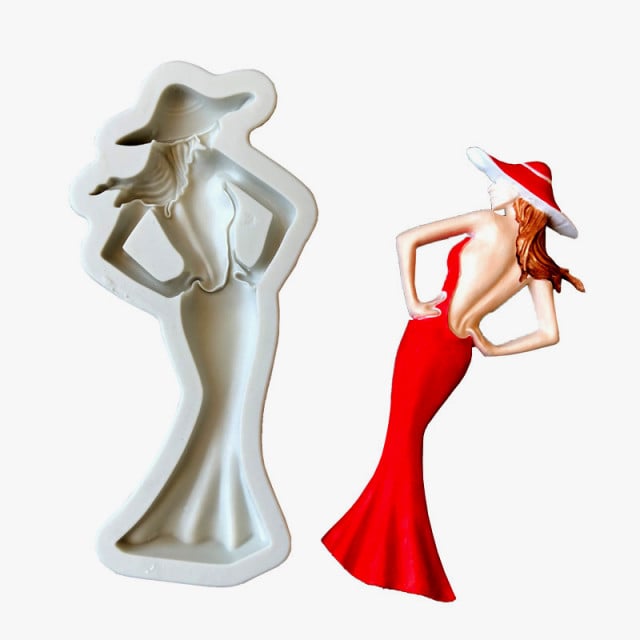 Ragazza Fashion con Vestito lungo. Grande Stampo in silicone di 16 cm