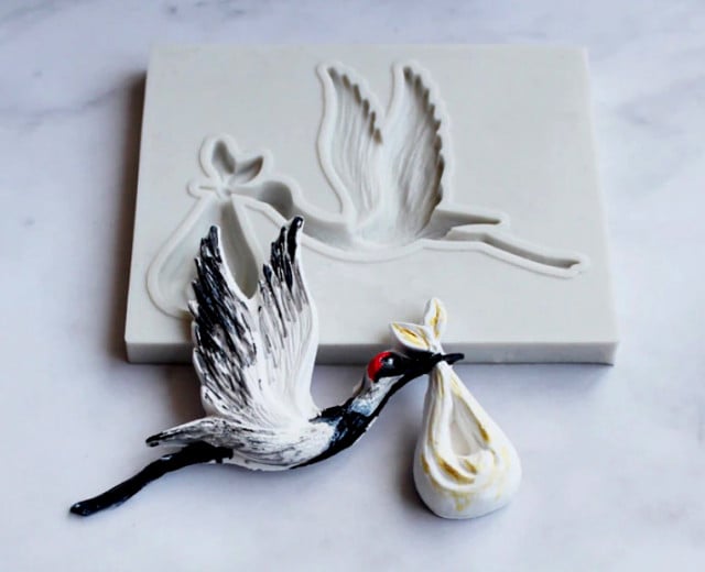 Cicogna che vola con Neonato. Stampo in silicone