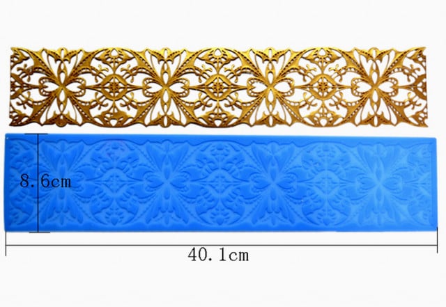 40.1 x 8.6cm. Elegante Bordo Artistico decorativo. Grande Stampo in silicone di 40 cm. Artistic Design Lace Silicone Mold