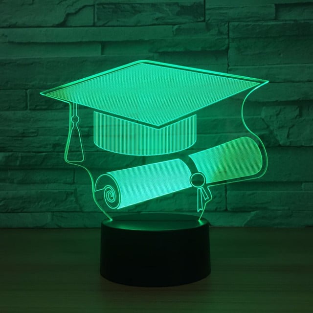 Cappello Laurea e Pergamena. Lampada 7 colori 3/D Led. Telecomando incluso.Cake Topper