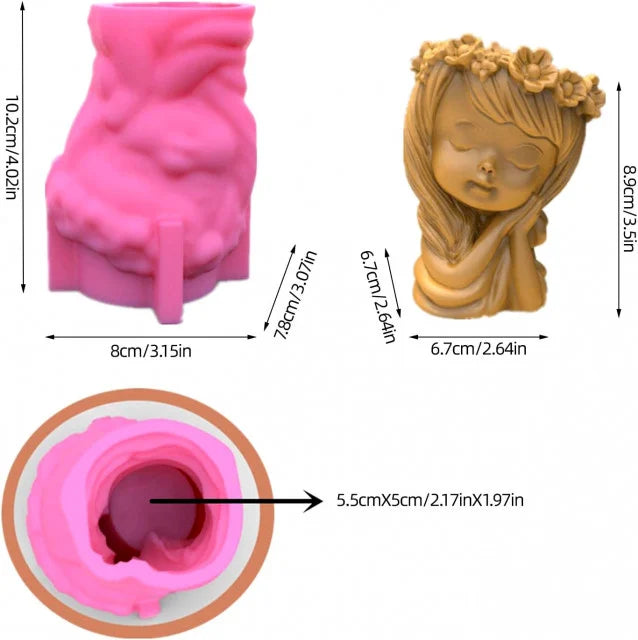 Viso Bambina Vaso di 8.9 cm. Stampo in silicone anche per Candele