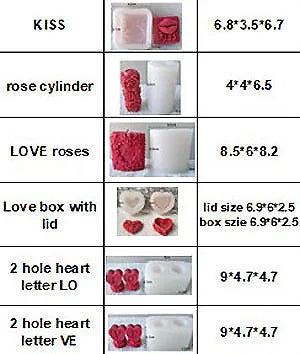 Amore e Love. San Valentino. Set di 6 Stampi in silicone anche per Candele