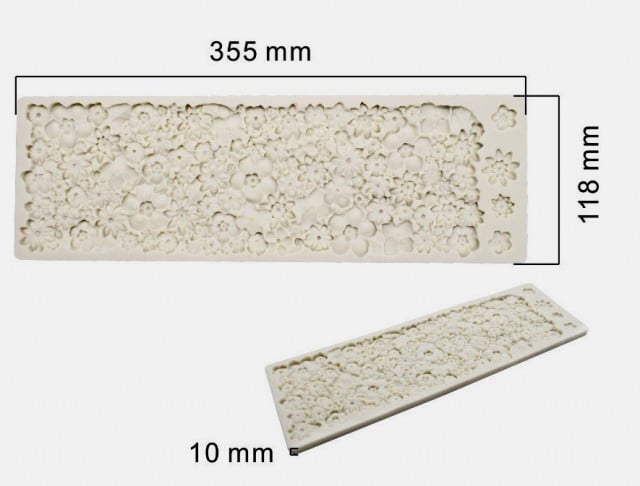 Fiori. Grande Stampo Bordo Floreale di 37 x 12 cm in silicone con molti Fiori