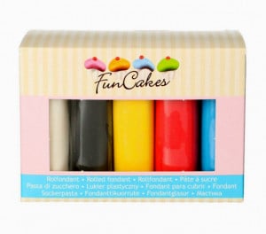 5 Colori. Nero, Giallo, Rosso, Blu e Bianco. Pasta di zucchero. FunCakes